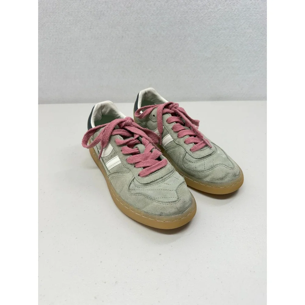 Coolway Goal Sage Green Suede Retro Soccer Sneakers Pink Laces US 6 EU 37